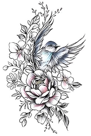 Floral Bird - Boston Temporary Tattoos
