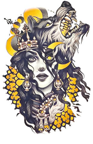 Wolf Woman & Moon - Boston Temporary Tattoos